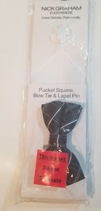 Nick Graham mens bow tie, pocket square, lapel pin